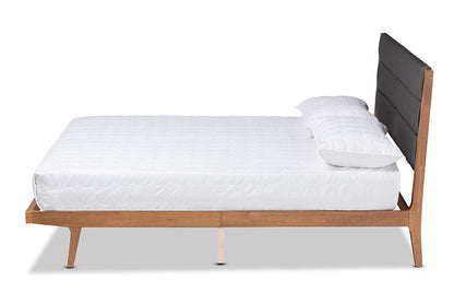 Baxton Studio Jarlan Modern and Contemporary Transitional Charcoal Fabric Upholstered and Walnut Brown Finished Wood Queen Size Platform Bed
