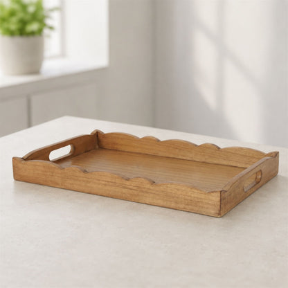 Scalloped Edge Wooden Tray (Set of 2)