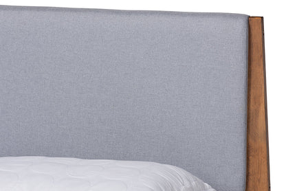 Baxton Studio Senna Mid-Century Modern Grey Fabric Upholstered and Walnut Brown Finished Wood King Size Platform Bed