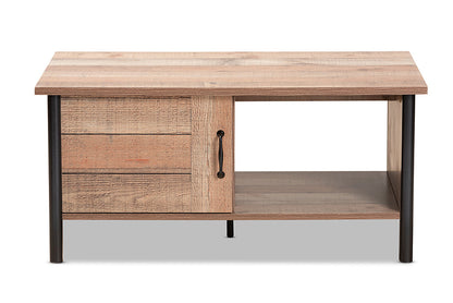 Baxton Studio Vaughan Modern and Contemporary Two-Tone Rustic Oak Brown and Black Finished Wood Coffee Table