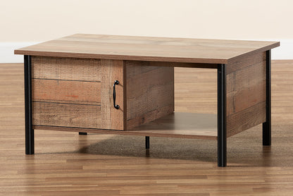 Baxton Studio Vaughan Modern and Contemporary Two-Tone Rustic Oak Brown and Black Finished Wood Coffee Table