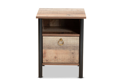 Baxton Studio Vaughan Modern and Contemporary Two-Tone Rustic Oak Brown and Black Finished Wood Nightstand