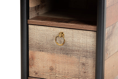 Baxton Studio Vaughan Modern and Contemporary Two-Tone Rustic Oak Brown and Black Finished Wood Nightstand