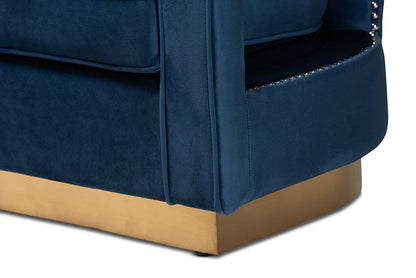 Baxton Studio Neville Modern Luxe and Glam Navy Blue Velvet Fabric Upholstered and Gold Finished Metal Armchair