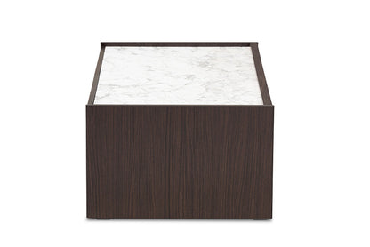 Baxton Studio Walker Modern and Contemporary Dark Brown and Gold Finished Wood Coffee Table with Faux Marble Top