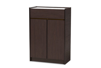 Baxton Studio Walker Modern and Contemporary Dark Brown and Gold Finished Wood Shoe Cabinet with Faux Marble Top
