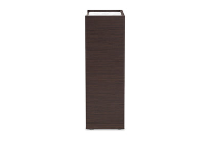 Baxton Studio Walker Modern and Contemporary Dark Brown and Gold Finished Wood Shoe Cabinet with Faux Marble Top