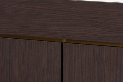 Baxton Studio Walker Modern and Contemporary Dark Brown and Gold Finished Wood Shoe Cabinet with Faux Marble Top