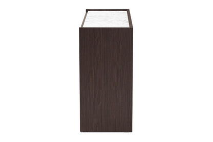 Baxton Studio Walker Modern and Contemporary Dark Brown and Gold Finished Wood 6-Drawer Dresser with Faux Marble Top