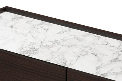 Baxton Studio Walker Modern and Contemporary Dark Brown and Gold Finished Wood 6-Drawer Dresser with Faux Marble Top
