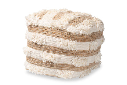 Baxton Studio Basque Modern and Contemporary Moroccan Inspired Natural and Ivory Handwoven Wool Blend Pouf Ottoman