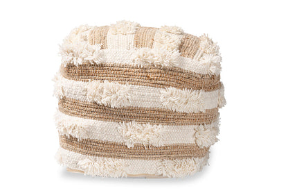 Baxton Studio Basque Modern and Contemporary Moroccan Inspired Natural and Ivory Handwoven Wool Blend Pouf Ottoman