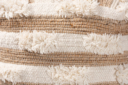 Baxton Studio Basque Modern and Contemporary Moroccan Inspired Natural and Ivory Handwoven Wool Blend Pouf Ottoman