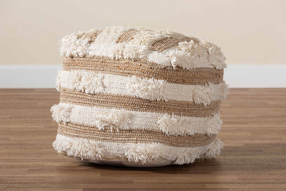 Baxton Studio Basque Modern and Contemporary Moroccan Inspired Natural and Ivory Handwoven Wool Blend Pouf Ottoman