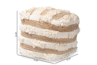 Baxton Studio Basque Modern and Contemporary Moroccan Inspired Natural and Ivory Handwoven Wool Blend Pouf Ottoman