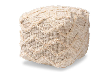 Baxton Studio Carilyn Modern and Contemporary Moroccan Inspired Ivory Handwoven Wool Blend Pouf Ottoman