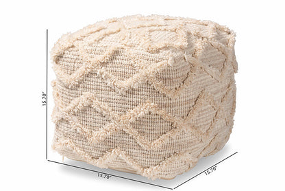 Baxton Studio Carilyn Modern and Contemporary Moroccan Inspired Ivory Handwoven Wool Blend Pouf Ottoman