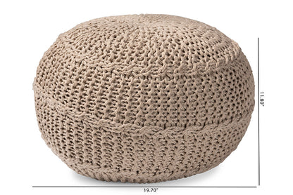 Baxton Studio Palmas Modern and Contemporary Bohemian Beige Handwoven Pet Yarn Pouf Ottoman