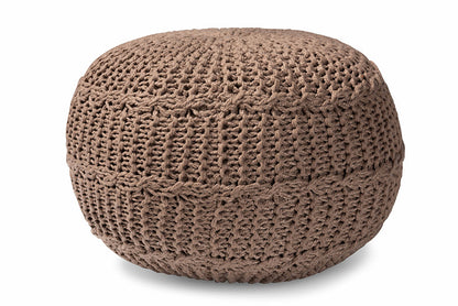 Baxton Studio Palmas Modern and Contemporary Bohemian Taupe Handwoven Pet Yarn Pouf Ottoman
