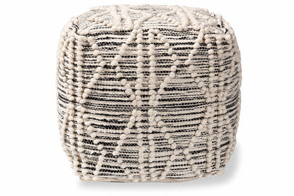 Baxton Studio Sentir Modern and Contemporary Moroccan Inspired Ivory and Black Handwoven Wool Blend Pouf Ottoman