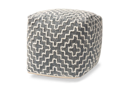 Baxton Studio Benjamin Modern and Contemporary Bohemian Grey and Ivory Handwoven Cotton Blend Pouf Ottoman