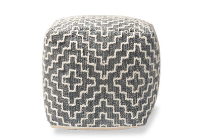 Baxton Studio Benjamin Modern and Contemporary Bohemian Grey and Ivory Handwoven Cotton Blend Pouf Ottoman