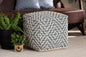 Baxton Studio Benjamin Modern and Contemporary Bohemian Grey and Ivory Handwoven Cotton Blend Pouf Ottoman