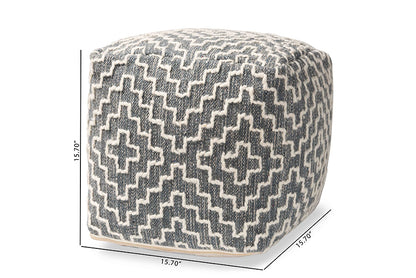 Baxton Studio Benjamin Modern and Contemporary Bohemian Grey and Ivory Handwoven Cotton Blend Pouf Ottoman