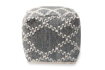 Baxton Studio Geyne Modern and Contemporary Bohemian Grey and Ivory Handwoven Cotton Blend Pouf Ottoman