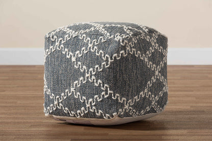 Baxton Studio Geyne Modern and Contemporary Bohemian Grey and Ivory Handwoven Cotton Blend Pouf Ottoman