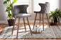 Baxton Studio Sagira Modern and Contemporary Transitional Grey Velvet Fabric Upholstered and Walnut Brown Finished Wood 2-Piece Counter Stool Set