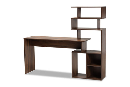 Baxton Studio Foster Modern and Contemporary Walnut Brown Finished Wood Storage Desk with Shelves