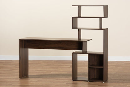 Baxton Studio Foster Modern and Contemporary Walnut Brown Finished Wood Storage Desk with Shelves