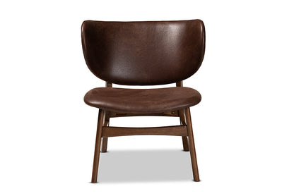 Baxton Studio Marcos Mid-Century Modern Dark Brown Faux Leather Effect and Walnut Brown Finished Wood Living Room Accent Chair