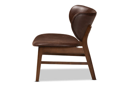 Baxton Studio Marcos Mid-Century Modern Dark Brown Faux Leather Effect and Walnut Brown Finished Wood Living Room Accent Chair