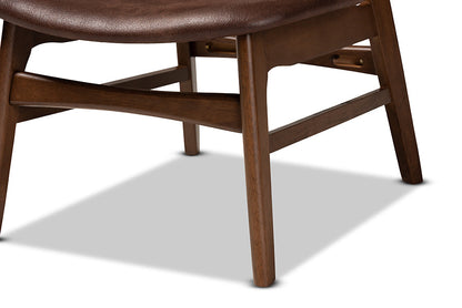 Baxton Studio Marcos Mid-Century Modern Dark Brown Faux Leather Effect and Walnut Brown Finished Wood Living Room Accent Chair