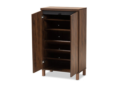 Baxton Studio Talon Modern and Contemporary Two-Tone Walnut Brown and Dark Grey Finished Wood 2-Door Shoe Storage Cabinet