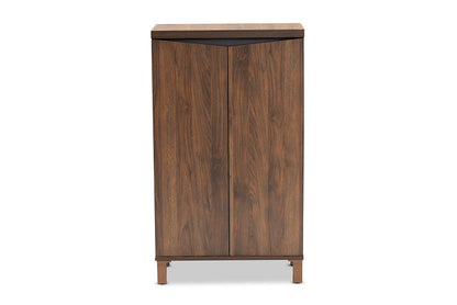 Baxton Studio Talon Modern and Contemporary Two-Tone Walnut Brown and Dark Grey Finished Wood 2-Door Shoe Storage Cabinet