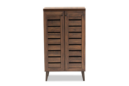 Baxton Studio Salma Modern and Contemporary Walnut Brown Finished Wood 2-Door Shoe Storage Cabinet