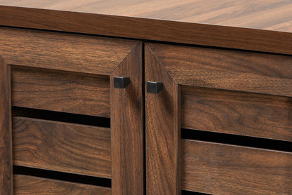 Baxton Studio Salma Modern and Contemporary Walnut Brown Finished Wood 2-Door Shoe Storage Cabinet
