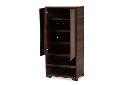 Baxton Studio Raina Modern and Contemporary Two-Tone Walnut Brown and Black Finished Wood 2-Door Shoe Storage Cabinet