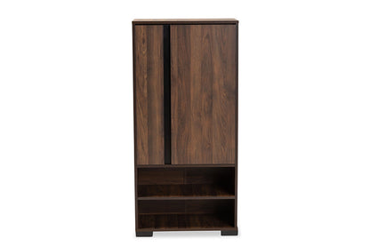 Baxton Studio Raina Modern and Contemporary Two-Tone Walnut Brown and Black Finished Wood 2-Door Shoe Storage Cabinet