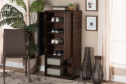 Baxton Studio Raina Modern and Contemporary Two-Tone Walnut Brown and Black Finished Wood 2-Door Shoe Storage Cabinet