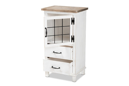 Baxton Studio Faron Classic and Traditional Farmhouse Two-Tone Distressed White and Oak Brown Finished Wood 2-Drawer Storage Cabinet