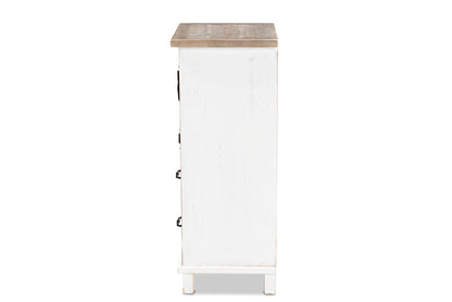 Baxton Studio Faron Classic and Traditional Farmhouse Two-Tone Distressed White and Oak Brown Finished Wood 2-Drawer Storage Cabinet