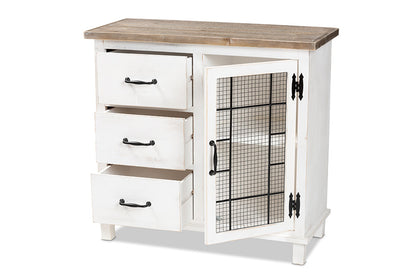 Baxton Studio Faron Classic and Traditional Farmhouse Two-Tone Distressed White and Oak Brown Finished Wood 3-Drawer Storage Cabinet
