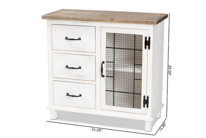 Baxton Studio Faron Classic and Traditional Farmhouse Two-Tone Distressed White and Oak Brown Finished Wood 3-Drawer Storage Cabinet