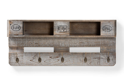 Baxton Studio Ferguson Vintage Rustic Whitewashed Grey Oak Finished Wood Wall Mounted Coat Rack with Shelves
