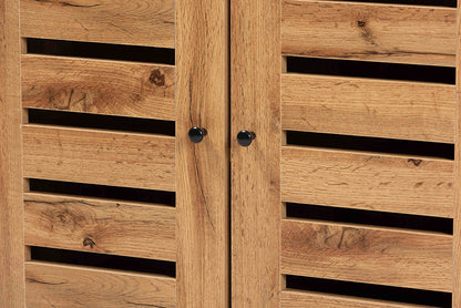 Baxton Studio Vander Modern and Contemporary Oak Brown Finished Wood and Black Metal 2-Door Shoe Cabinet