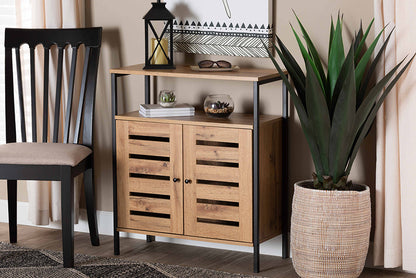 Baxton Studio Vander Modern and Contemporary Oak Brown Finished Wood and Black Metal 2-Door Shoe Cabinet